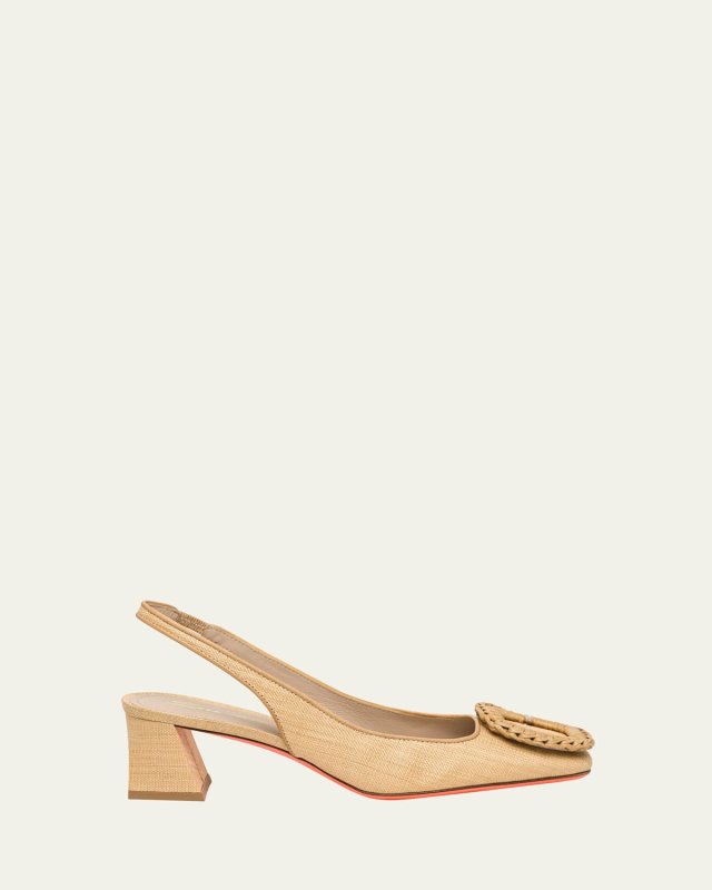 Lemon Raffia Buckle Slingback Pumps